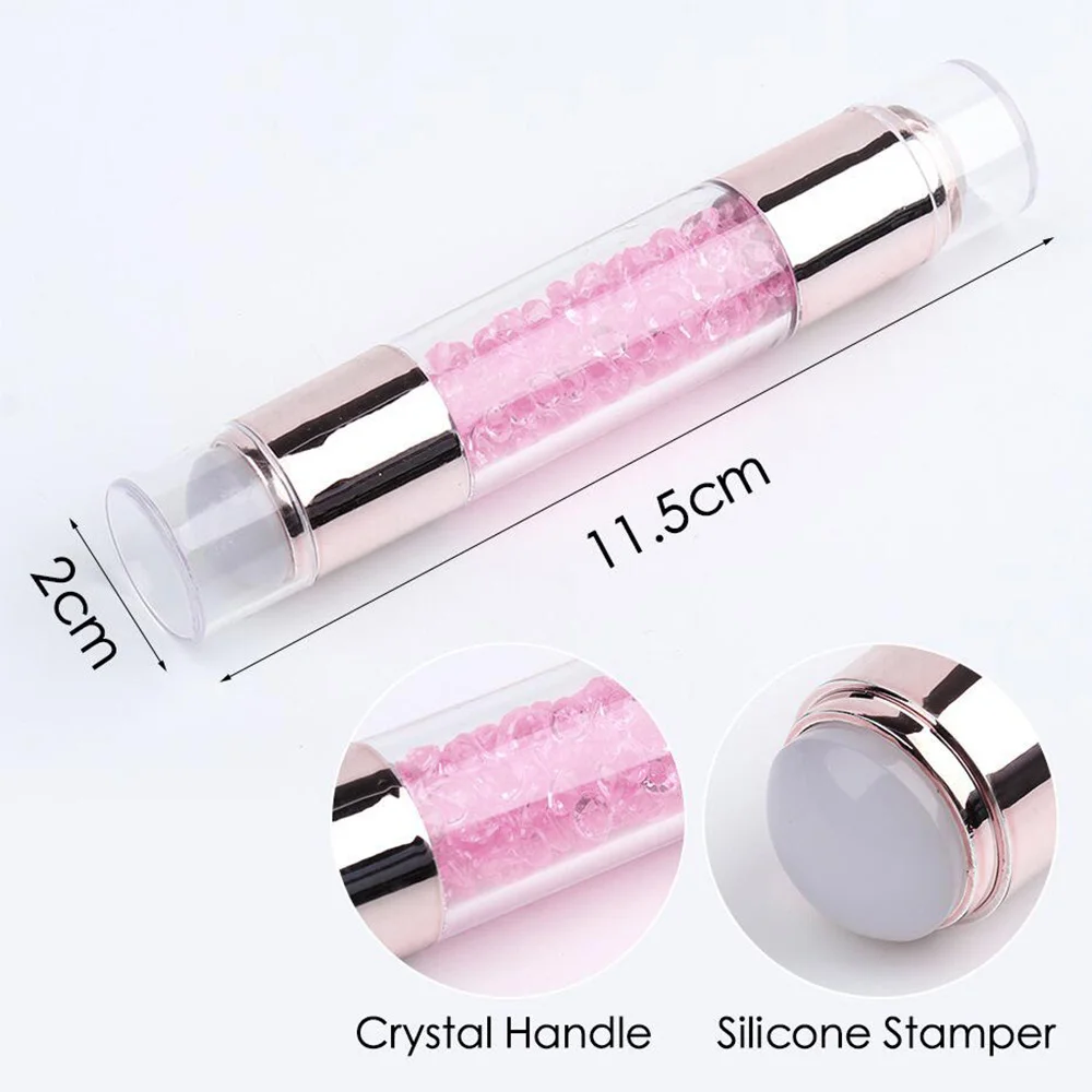 Double-Headed Silicone Nail Art Stamper Set, Crystal Handle Stamp, Stencil Aleatório, Kit Seal, Chapeamento de Ferramentas