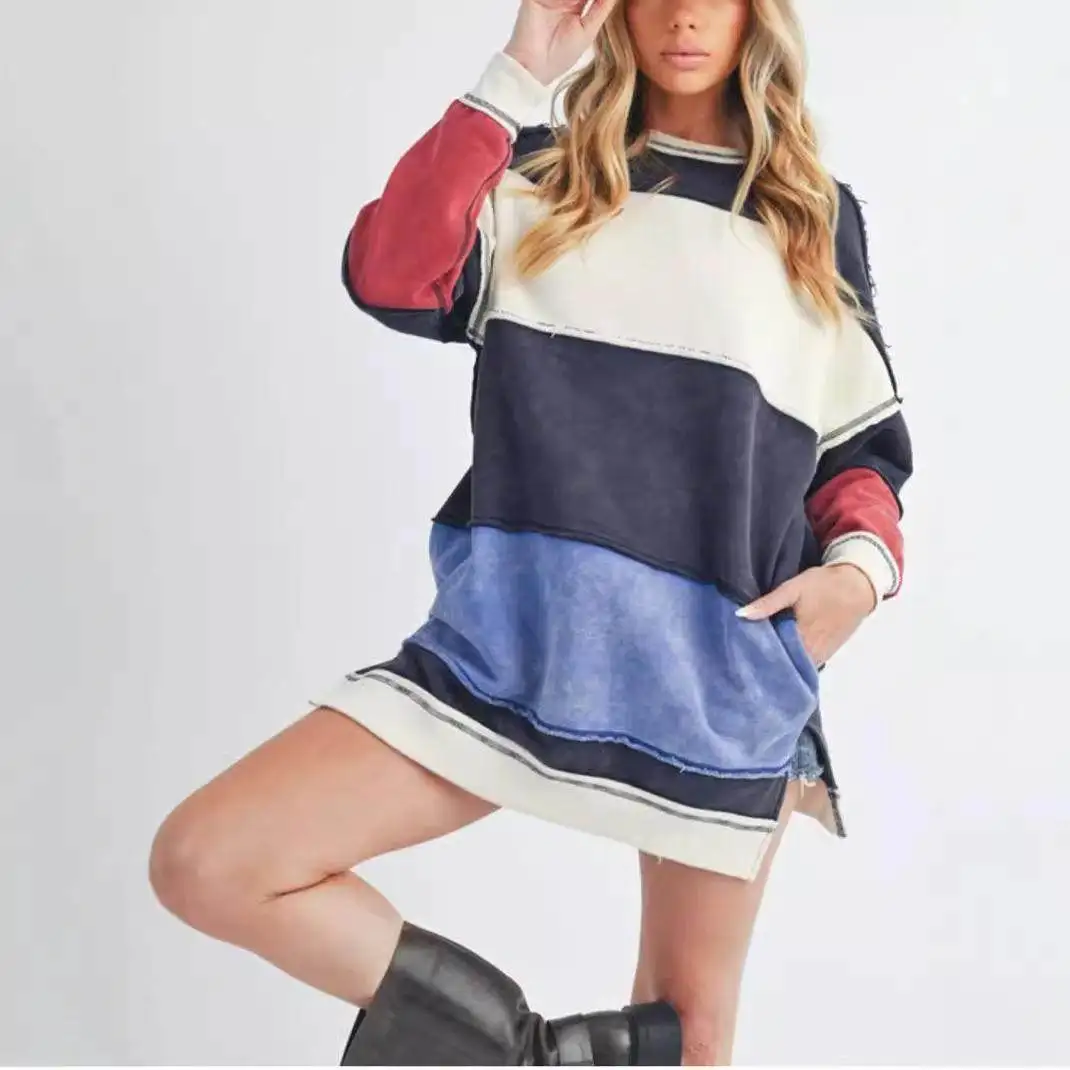 

Мужской свитшот оверсайз в стиле Street Style с цветными блоками, длинными рукавами, полосатыми вставками и круглым вырезом, осенне-зимний, модный, удобный