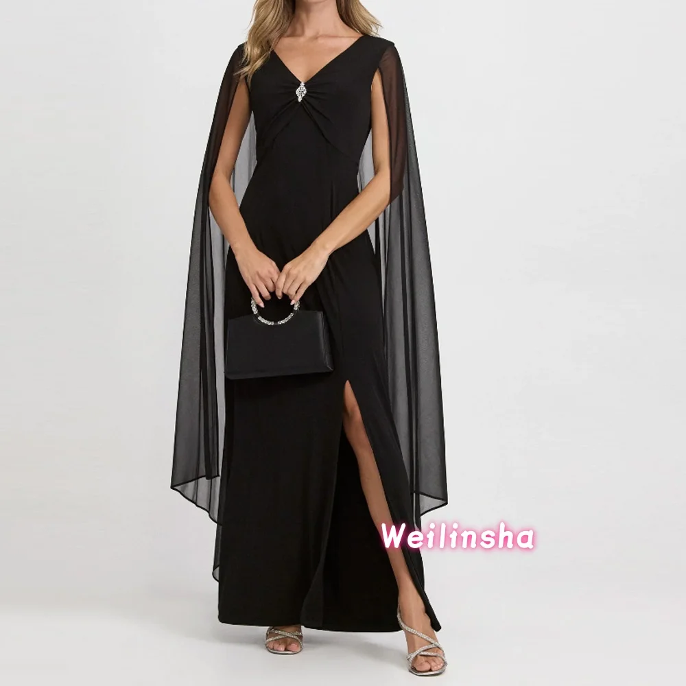 Customized Fashion Chiffon Mother of the Bride Dress Sheath V-Neck Wedding Guest Dress Pleat Beading Front Split Evening Gowns