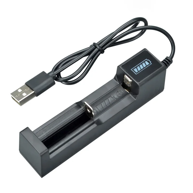 Pengisi daya baterai USB 1 Slot Universal, pengisi daya baterai Lithium isi ulang cepat untuk 18650 26650 14500 16340