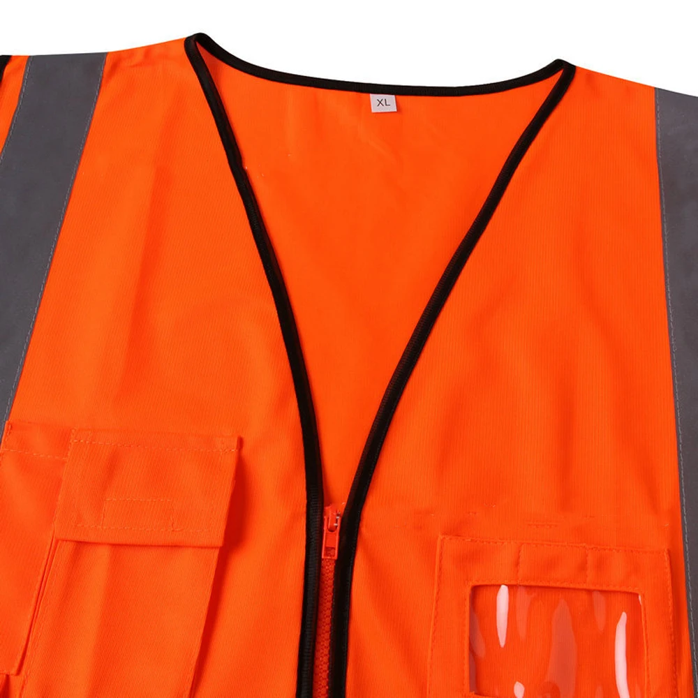 Orange Blue Reflective Safety Vest for Men Women High Visibility Security Jacket with Zipper Hi Vis Vest Construction Work Wear