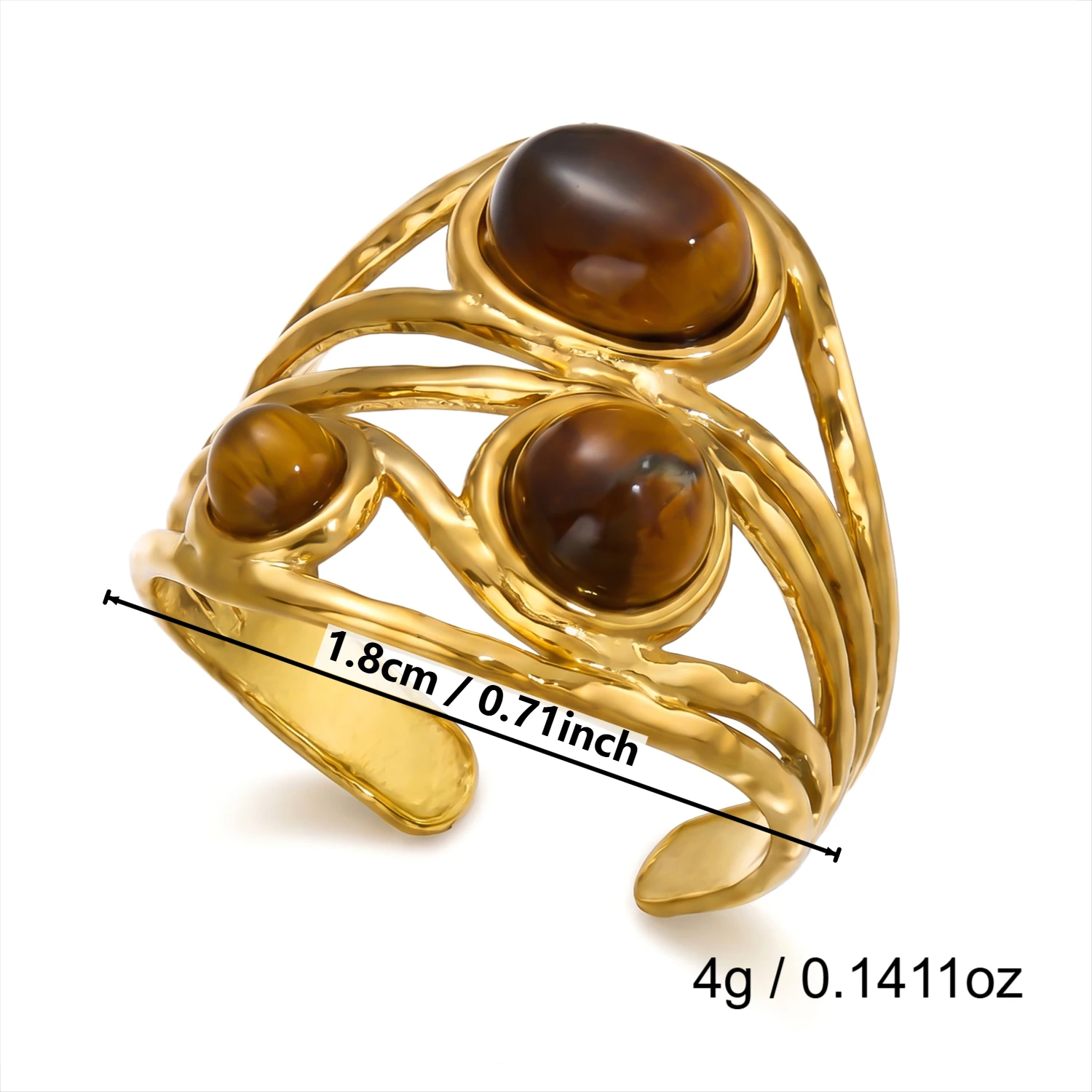 Vintage Edelstahl-Ringe mit Braunem Naturstein für Damen und Herren, Vergoldete Ovale Geometrische Stapelringe, Wasserfester Schmuck – Detail 8