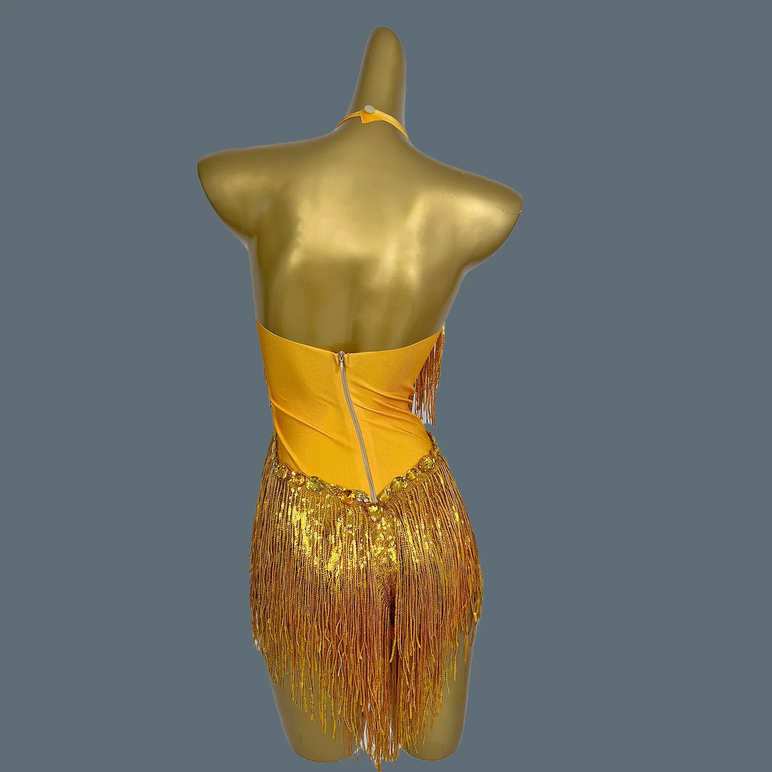 Sparkly Gold Rhinestone Tassel Tight Fit Bodysuit Women Dance Outfit Nightclub Bar Performance Costume Stage Wear Shuye