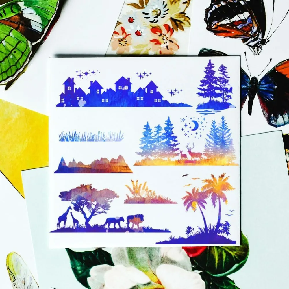 Landscape Silhouette Clear Stamps for Cards Making Scenery and Animals Clear Stamp Seals Transparent Stamps for DIY Scrapbooking