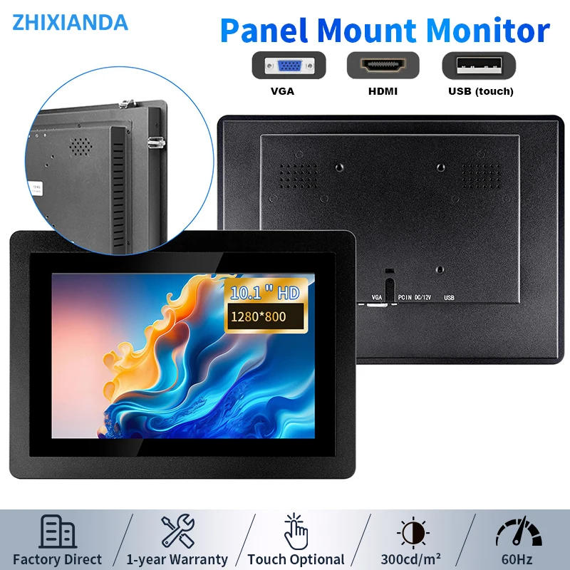 10.1 Inch Widescreen 1280*800 Capcaitive Touch Screen Embedded Monitor 16:10 Panel Mount Industrial Display With HDMI VGA Port
