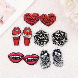 10Pcs Pastel Goth Halloween Charms R.I.P  Skull Heart Lips Acrylic Coffin Jewlery Findings For Necklace Diy Making