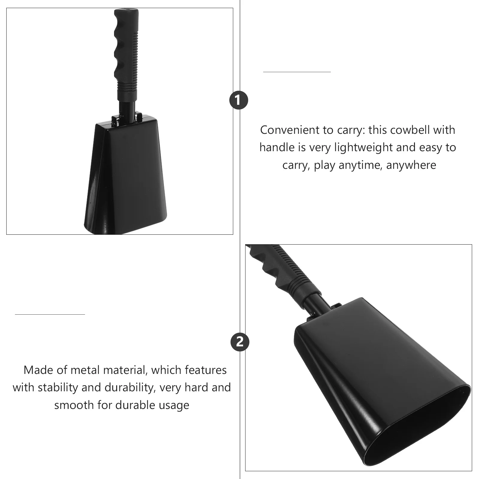 

Metal Cowbell with Handle Lightweight Musical Instrument for Classroom Teaching Party Entertainment Sports Cheering Noise Maker
