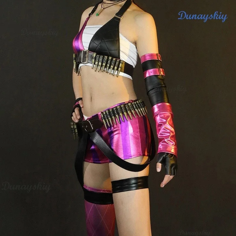 

LoL Anime Jinx Outfit Cosplay Costume Wig Game Jinx Halloween Party Clothes Full Halloween Cosplay Costume Shorts