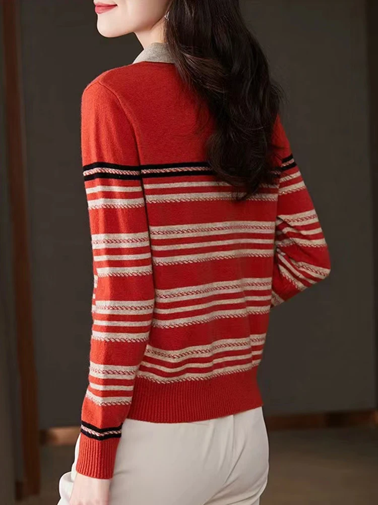 Korean Fashion Sweaters For Women Long Sleeve Knitted Tops Casual Striped Pullovers Sweater 2023 Autumn Winter Womens Clothing