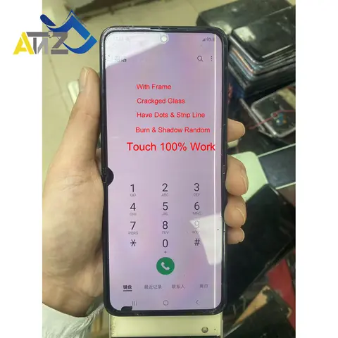 Vidro rachado para samsung z flip 3/4/5/6 tela lcd com pontos de quadro/linha toque trabalho tela pantalla SM-F731/f721/f711