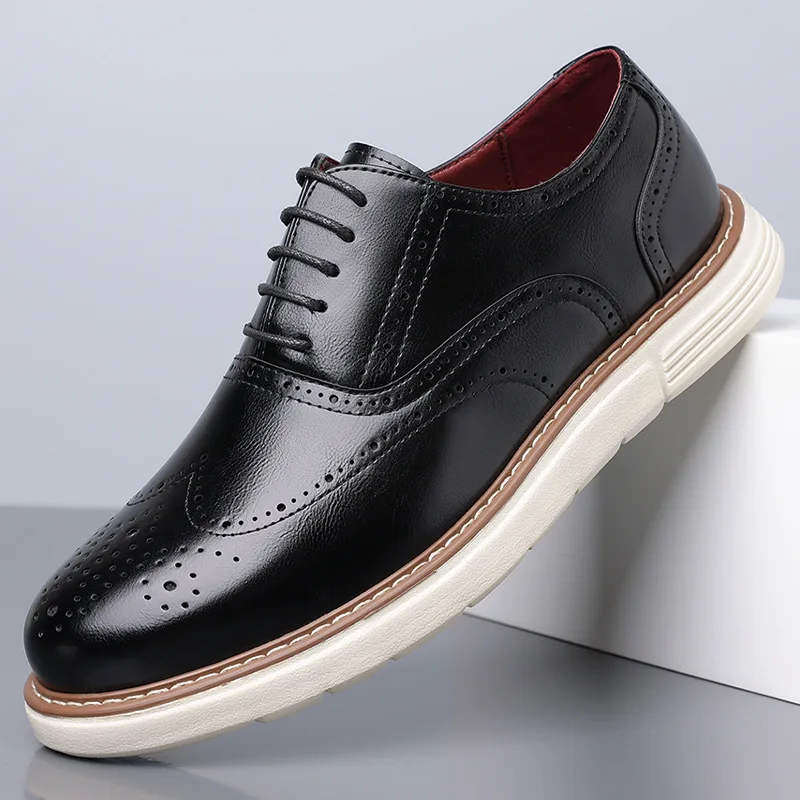 2026 Luxury Men British Formal Business Dress Shoes Lace Up Oxford Shoes Breathable Leather Casual Footwear Anti Slip Sneakers