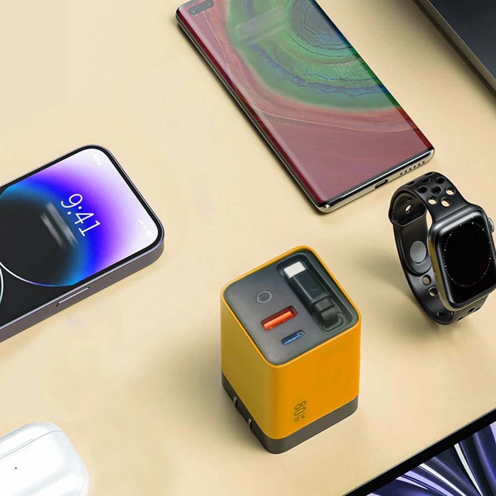 GaN شحن سريع 80 واط ماكس USB نوع C شاحن 3 في 1 شحن سريع قابل للسحب الهاتف الجدار محول القابس لشحن أجهزة الكمبيوتر المحمولة آيفون #3