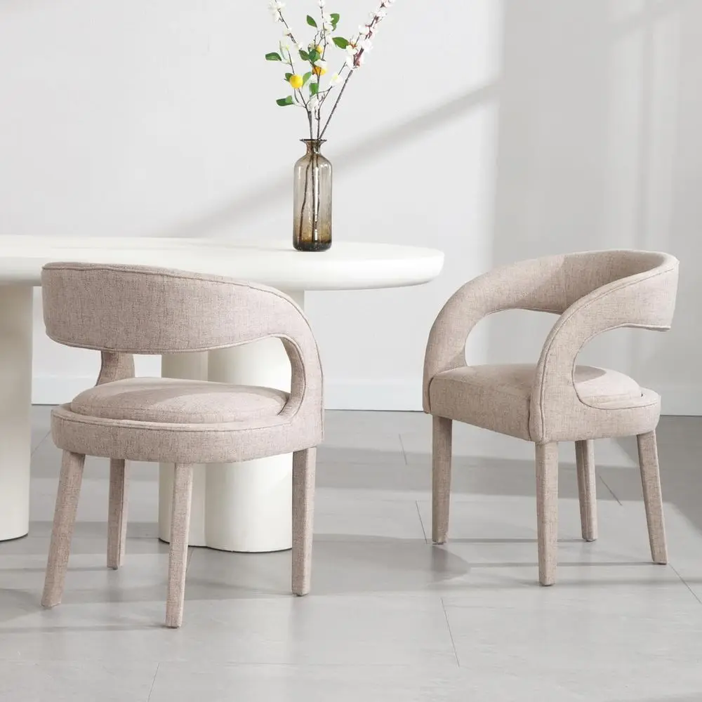 

Обеденные стулья с льняной обивкой, комплект из 2 шт., с открытым сиденьем, на деревянных ножках, цвет хаки, подходят для кухни/столовой/гостиной