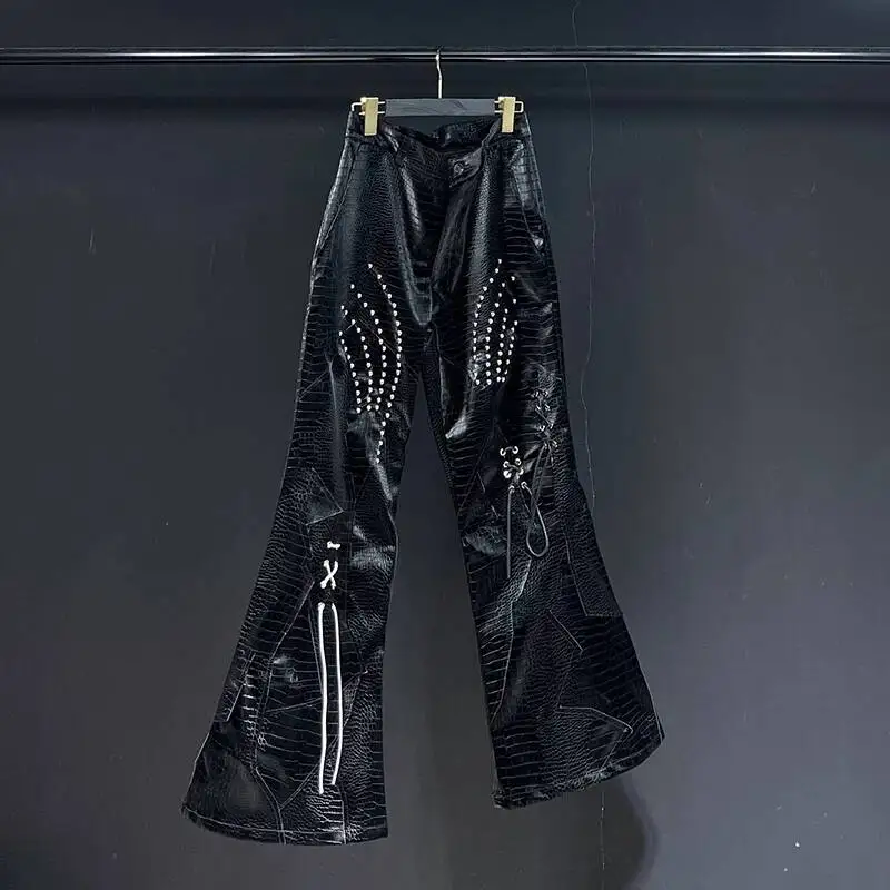 Dark Style Men's PU Leather Pants Summer New Python Texture Design High Street Personality Fashionable Trousers ZXDS4