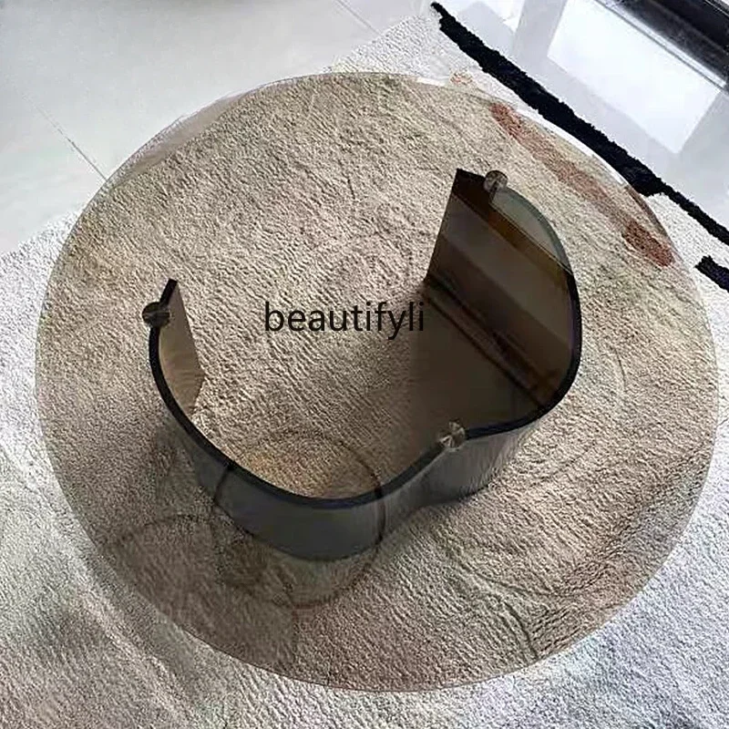 

FF newItalian coffee table light luxury stainless steel modern creative minimalist round square glass designer