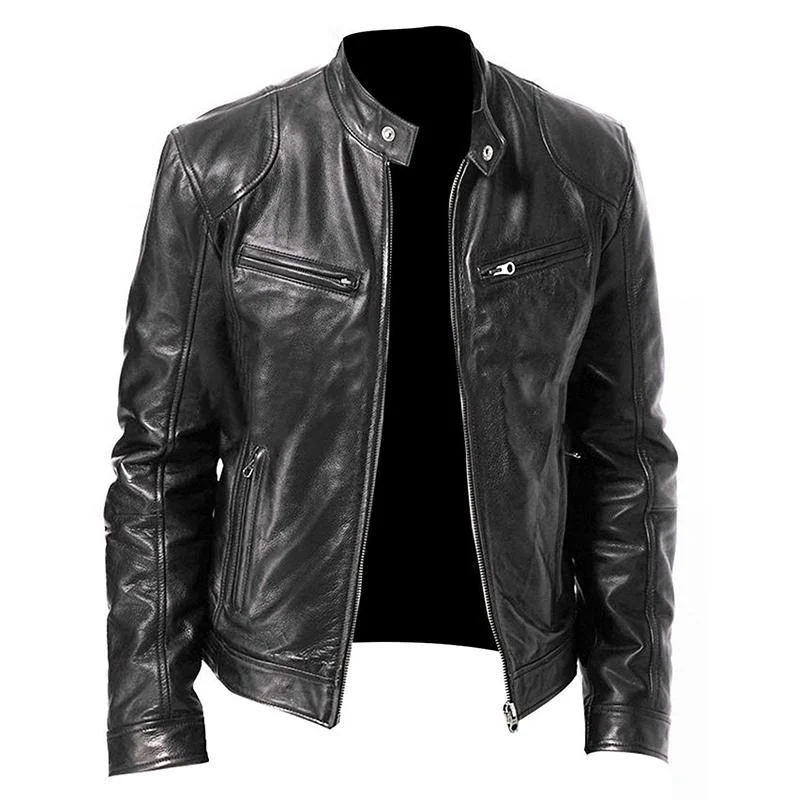 2024 Men\'s Leather Jacket Motorcycle Long Sleeve Coat Vintage Blazer Mens Jacket PU Leather 8 Colors