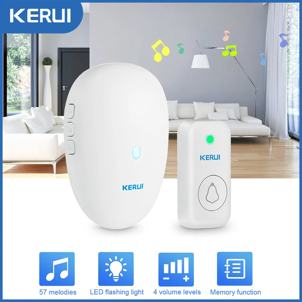 

KERUI M521 Wireless Doorbell Outdoor Smart Home Security Welcome Chime Kit 57 Songs Door Bell Alarm LED Light Waterproof Button