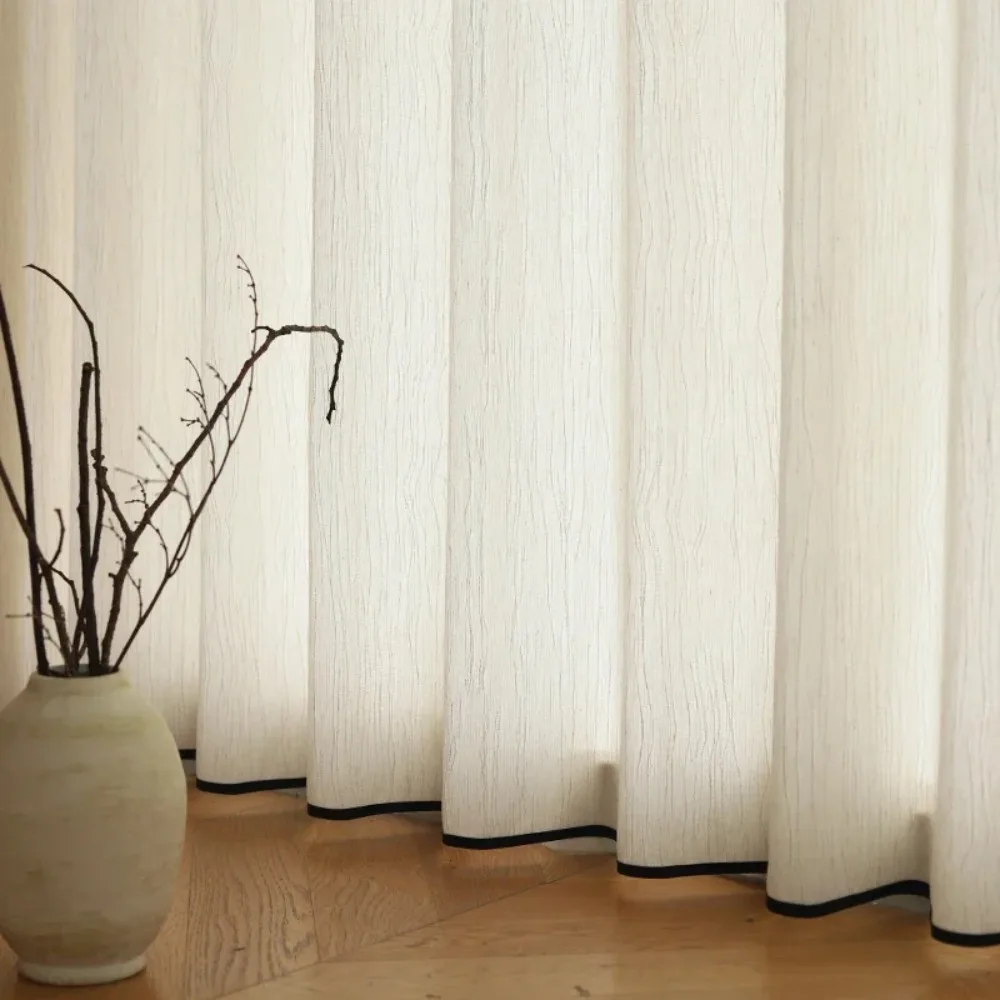 Middle Ancient Style Linen Curtains for Living Room Bedroom Balcony Translucent White Gauze French Retro Black Border Customize