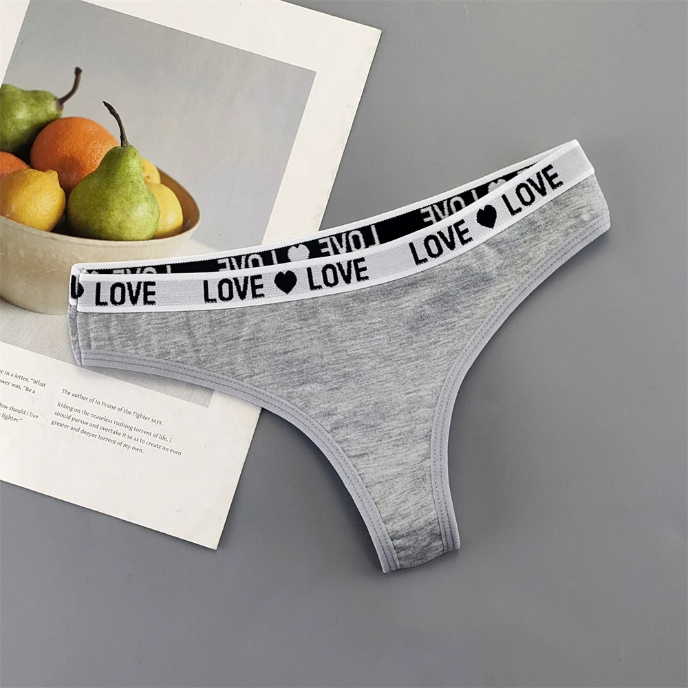 3 ks "Love" letters Belt Bavlněné tanga Sexy nízký pas T-back G-string Módní sportovní spodní prádlo Jóga Fitness kalhotky - náhled 4