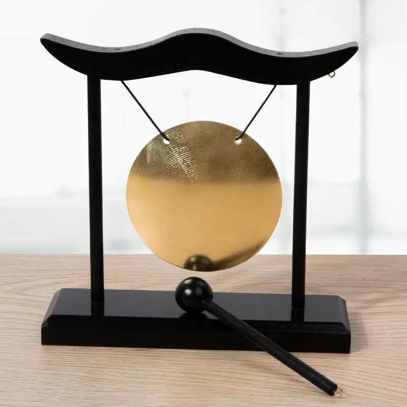 Retro Relaxation Desktop Gong Fortune Creative Copper Bell High Volume Wood Frame Feng Shui Metal Cymbals House Warming