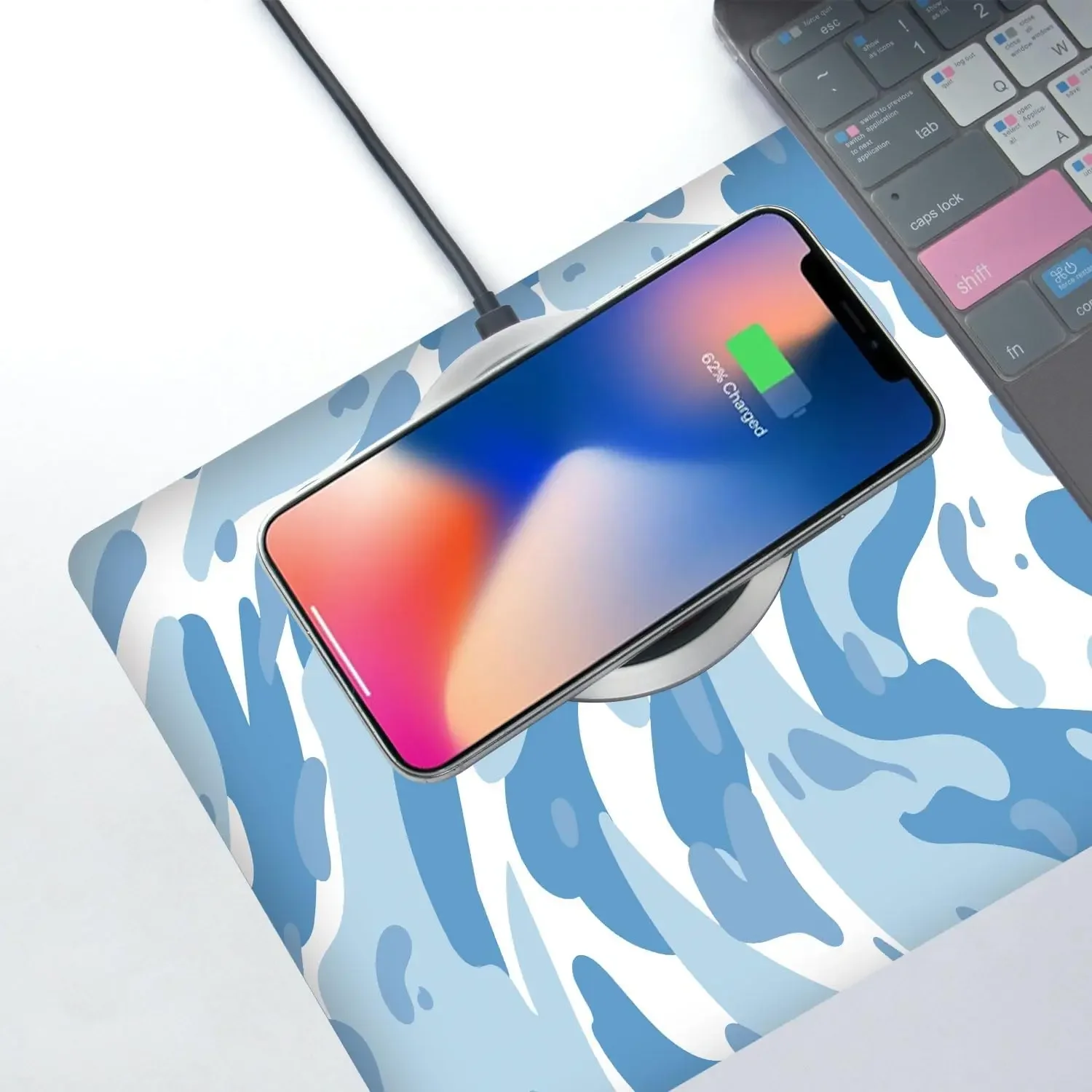 Light Blue Camo Swirl Pattern Gaming Mouse Pad Non-Slip Extended Desk Mat for Home Office Laptop Keyboard and Desktop Decor view 4