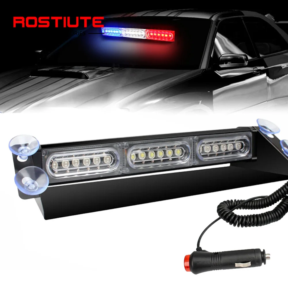 

18LED Red White Blue Car Windshield LED Strobe Lights 12-24V Auto Emergency Warning Light Flashing Light Bar for Police Trucks