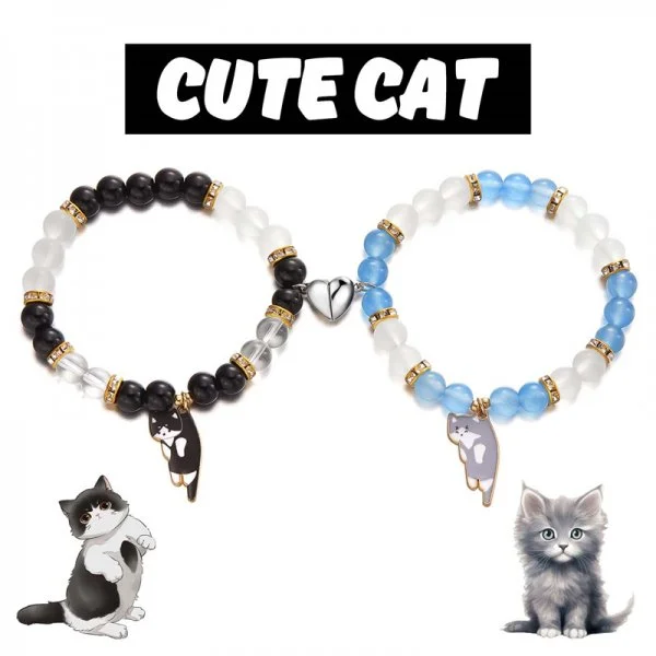 Couples' Handmade Cute Cat Bracelet Set, Unique Gift