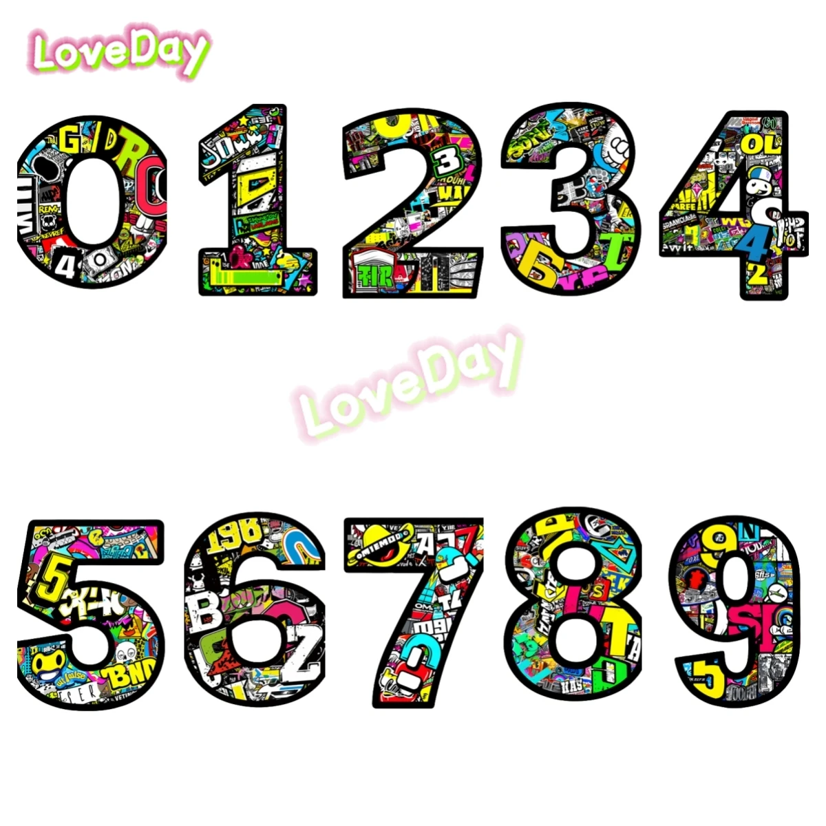 

Vinyl Digital Graffiti Logo Stickers 0-9 for Cars and Motorcycles External Accessories Racing Decoration Number Stickers Decal