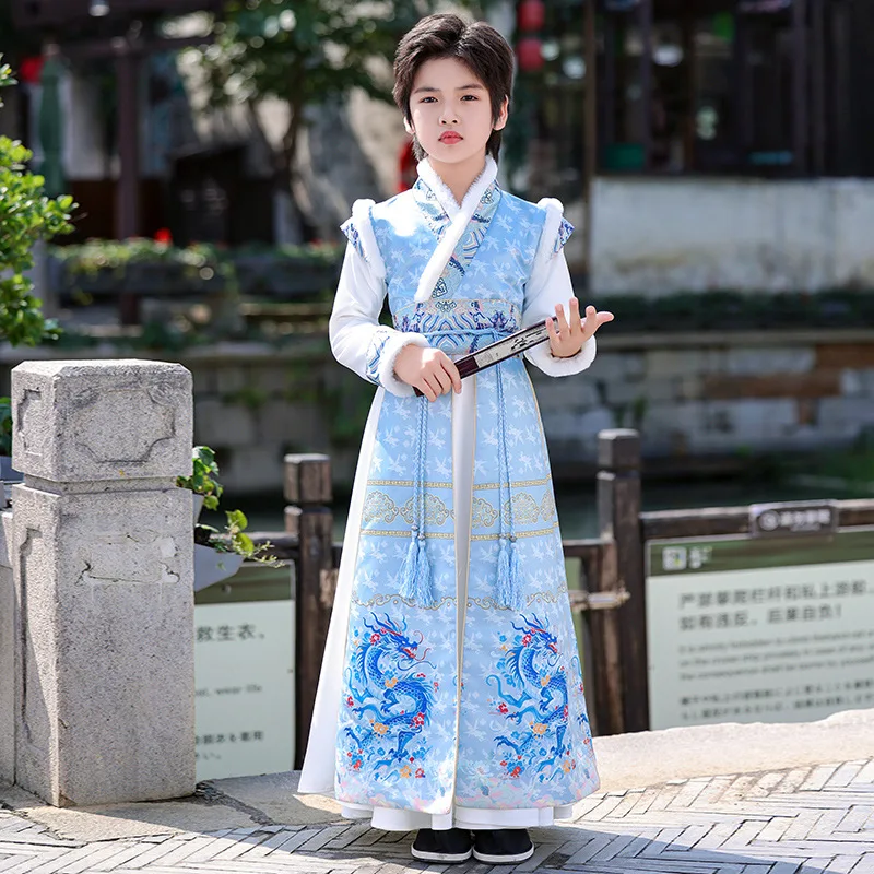 

2025 Winter New Boys Hanfu Young Masters Stage Outfit Chinese Robe Baby Tang Suit Children Ancient Chinese Kids New Year Clothes