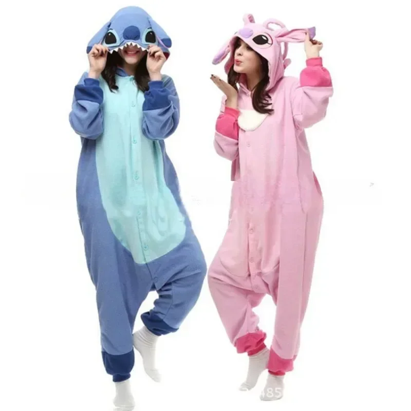 Stitch Kigurumi Onesie Kawaii Teenagers Women Pajamas Flannel Warm Soft Overall Onepiece Night Home Sleeping Jumpsuit Keep Warm