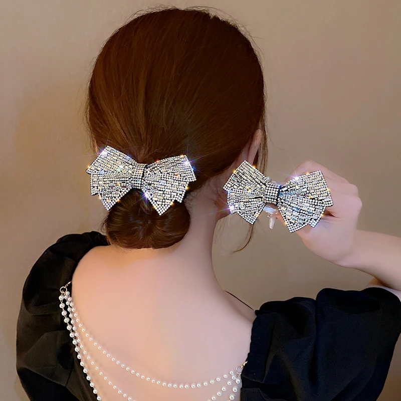 Shiny Diamond-studded Bow Hair Ring Head Rope Ins Fashionable Wild Sweet Tie Hair Rubber Band Women