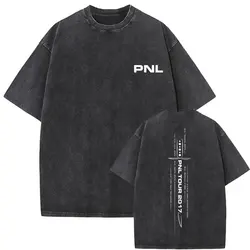 Washed Vintage Rap Band PNL Tour 2017 T-shirts Famous Le Monde Chico Album Tshirt Men Women Hip Hop Fashion Oversized T Shirts
