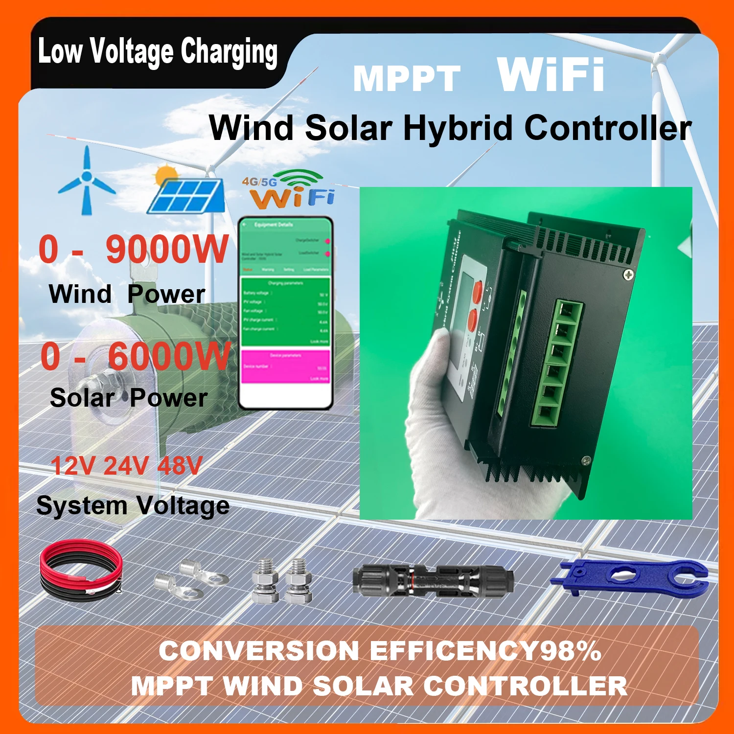 

4000W Wind Solar Hybrid Charge Controller with Equalizer, 12V 24V 48V AUTO, MPPT for Solar and Wind, for Lithium Lead Battery
