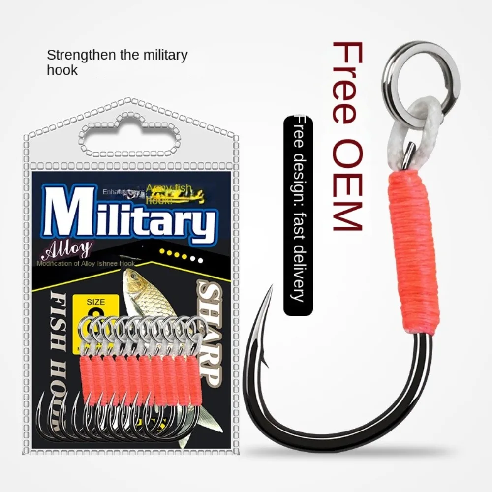 

10pcs 2023 Metal Fishing Hook 8#-14# Solid Ring Metal Jig Tail Assist Hooks with Line Hand-tied Barbed Hooks Fishing