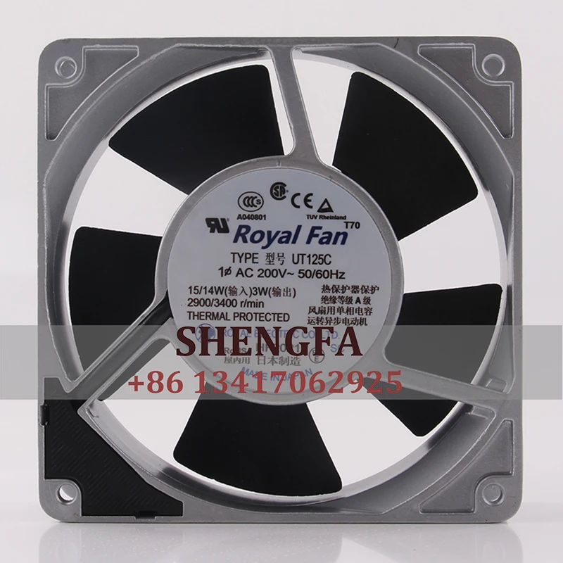 Original Japan ROYALFAN AC200V 15/14W EC DC 120X120X38MM 12CM 12038 all-metal high temperature resistant TYPE UT125C cooling fan