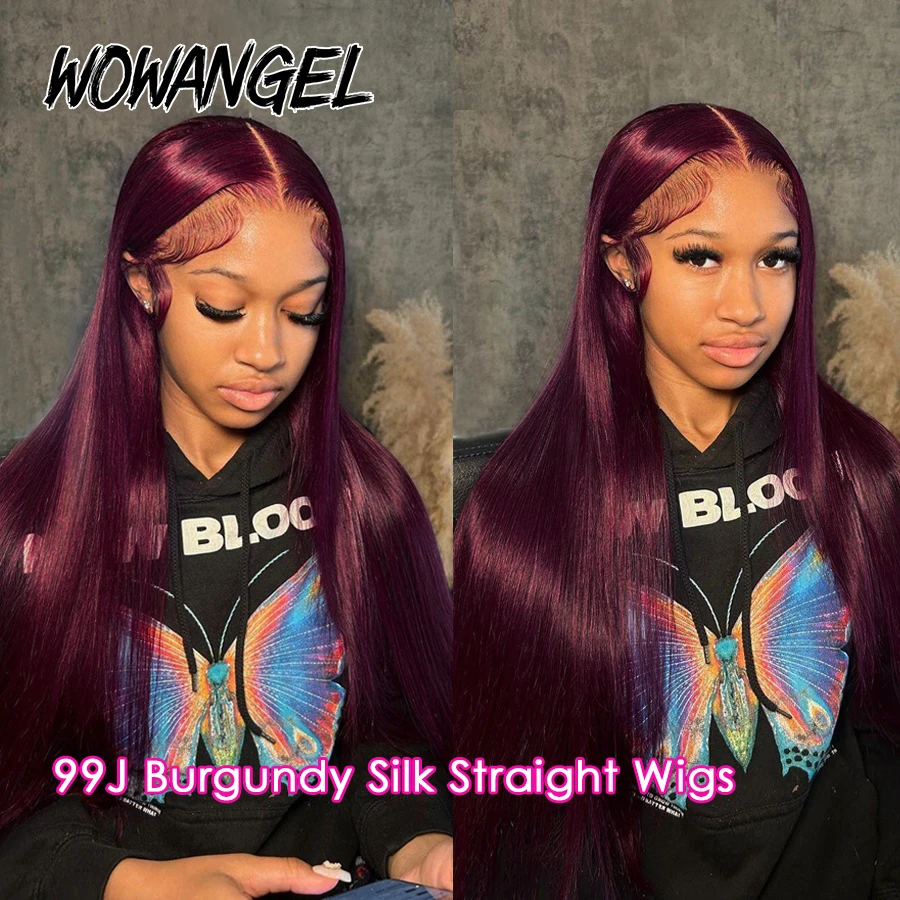Pre Cut Lace Wigs 99J Burgundy 13x6 HD Lace Front Human Hair Wigs Brazilian Silk Straight Wigs Melt Skins Red Colored Wigs
