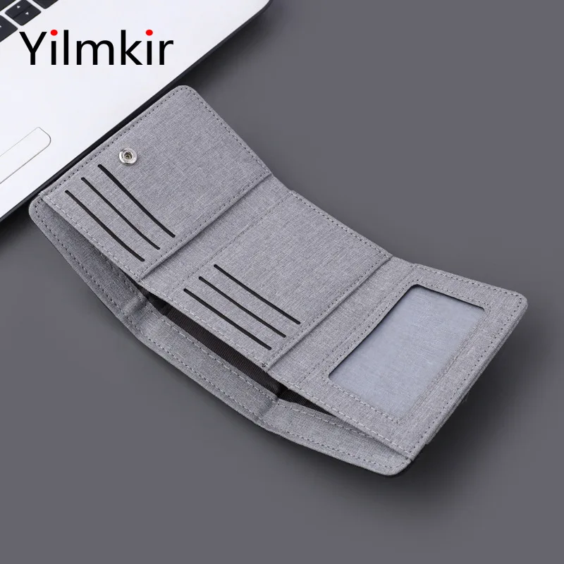Simple Canvas Men's Tri Fold Wallet Large Capacity Casual Convenient Multi Card Purses Short Document Card Bag Fashion Card Case image 5