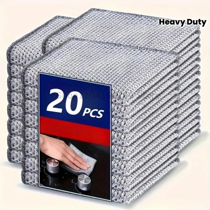 Thickened Steel Wire Cleaning Cloth Non-Scratch Double-layer Iron Microfiber Mesh Dishrag Washing Pot Rags Kitchen Towel