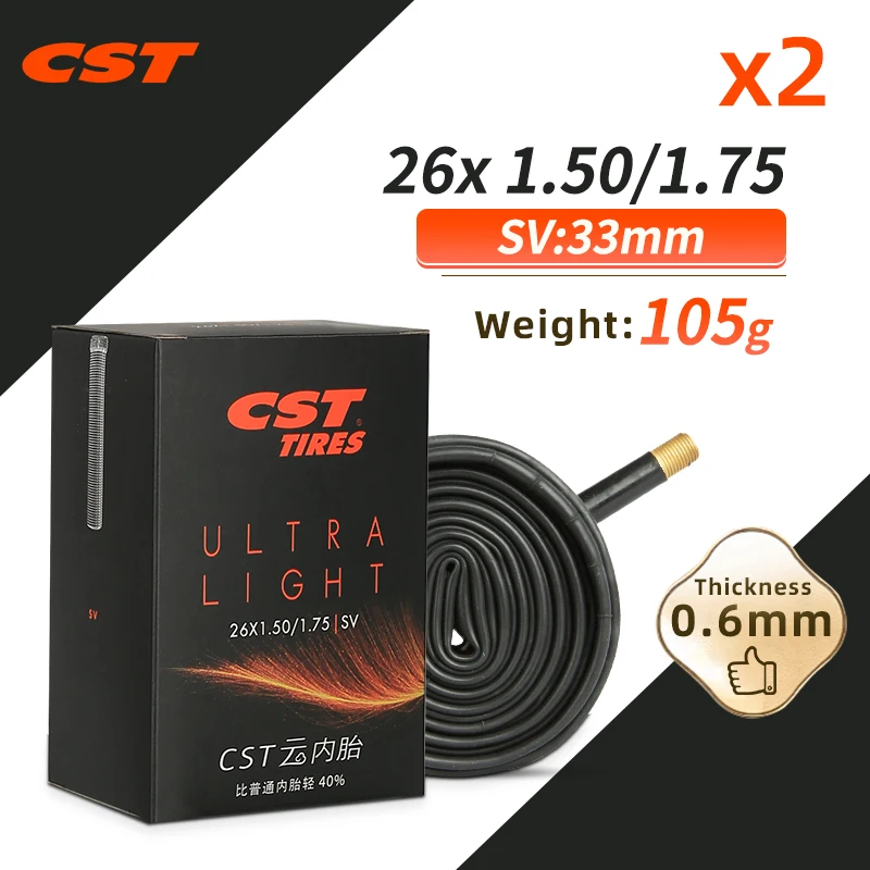 2PCS CST Fiets Ultralichte Binnenband 26/27.5/29/700c Voor MTB Racefiets band Butylrubber Concurrentie Grade Fiets Interieur Band