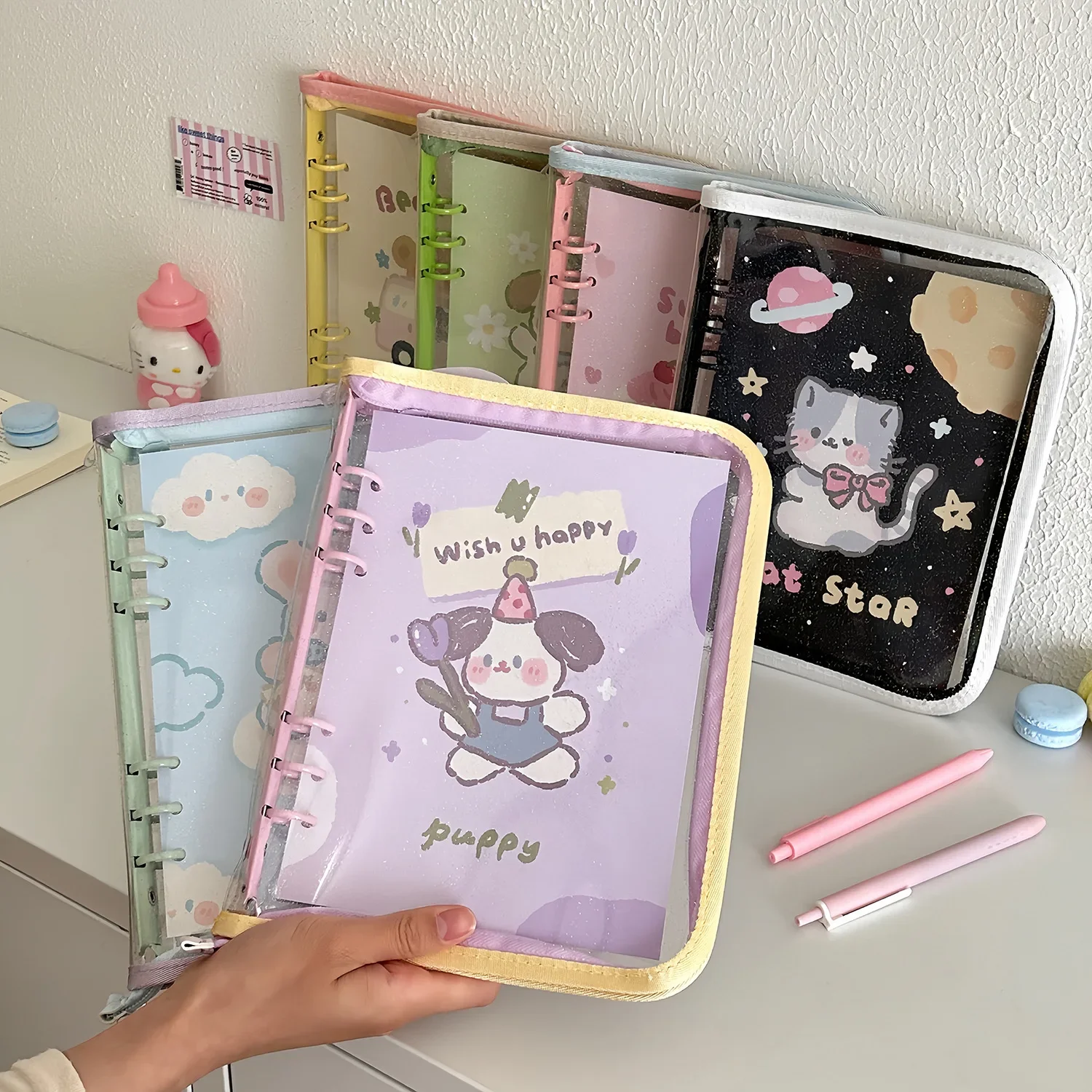 A5 Color Blocking Zipper Kpop Binder Photocards Idol Picture Cartoon Collect Book Postcards Organizer Notebook School Stationery