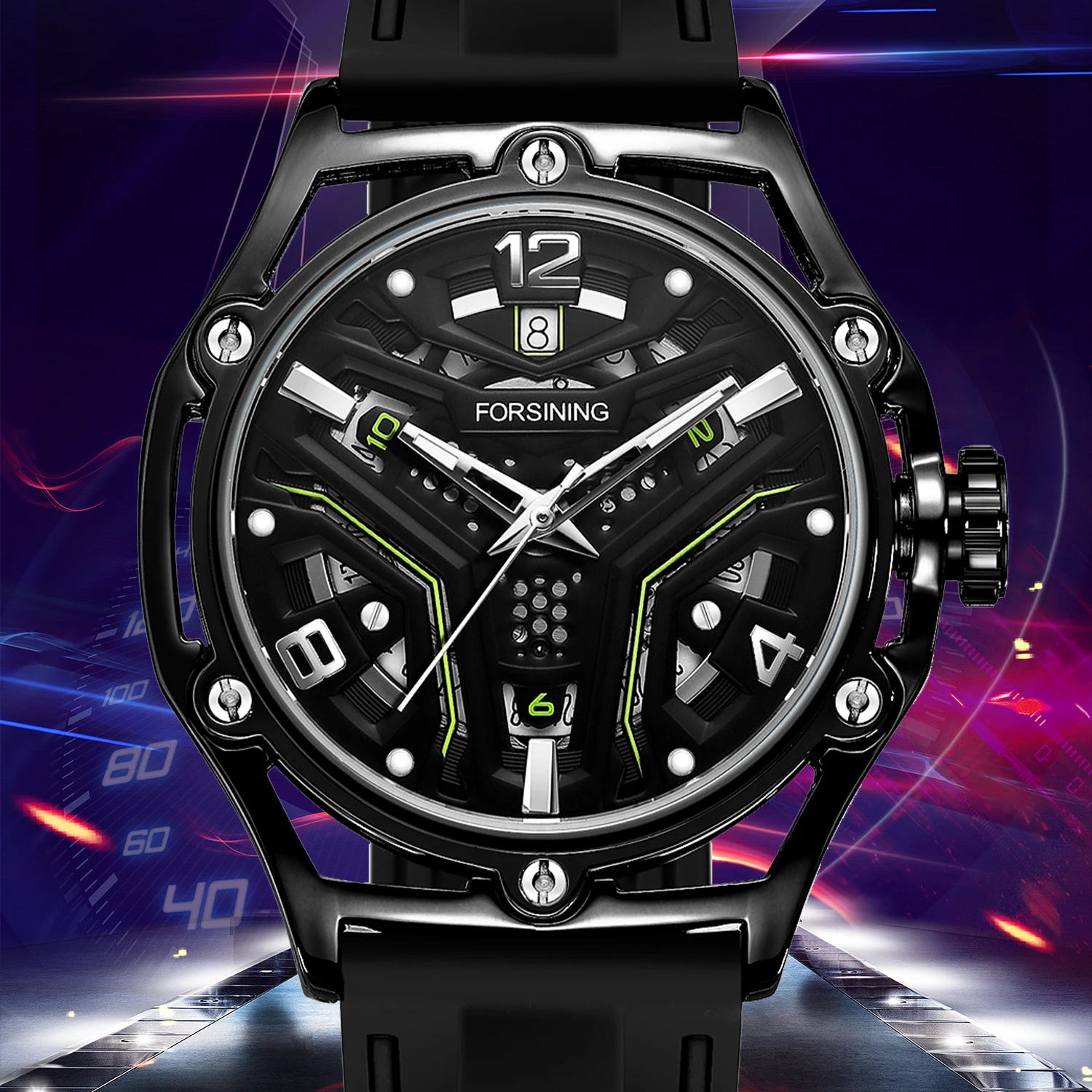 2024 New FORSINING Original Luxury Hollow Skeleton Automatic Mechanical  Men's Watch Waterproof Sports Rubber Band Wrist Watches