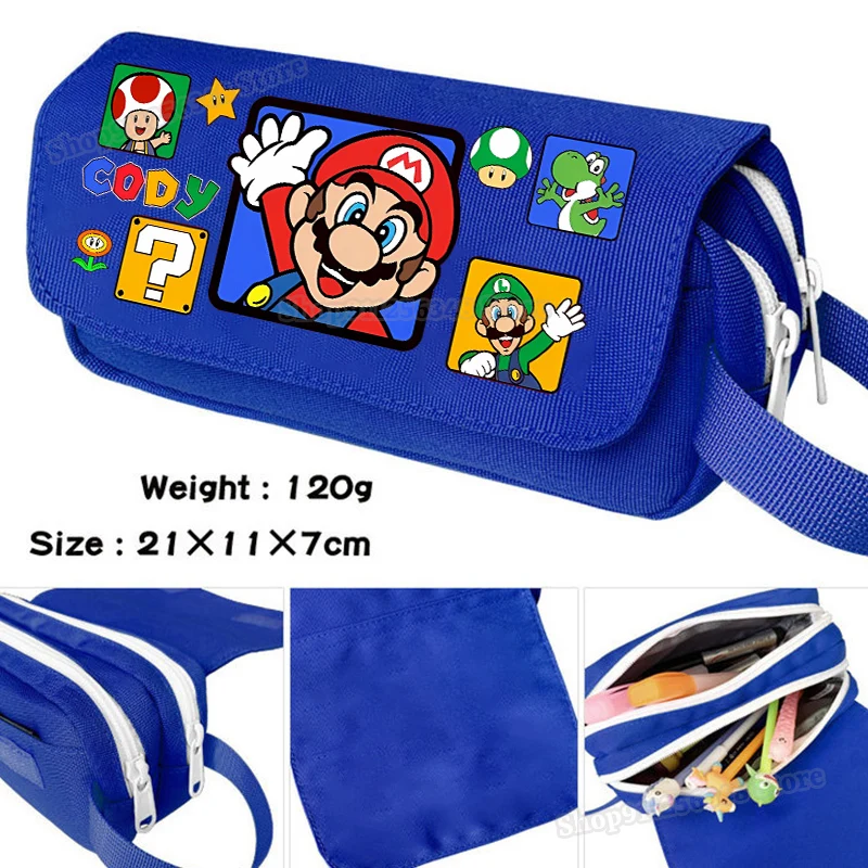 Super Mario Bros-estuche de lápices de gran capacidad, estuche de lápices de dibujos animados, bolsa de almacenamiento de papelería para