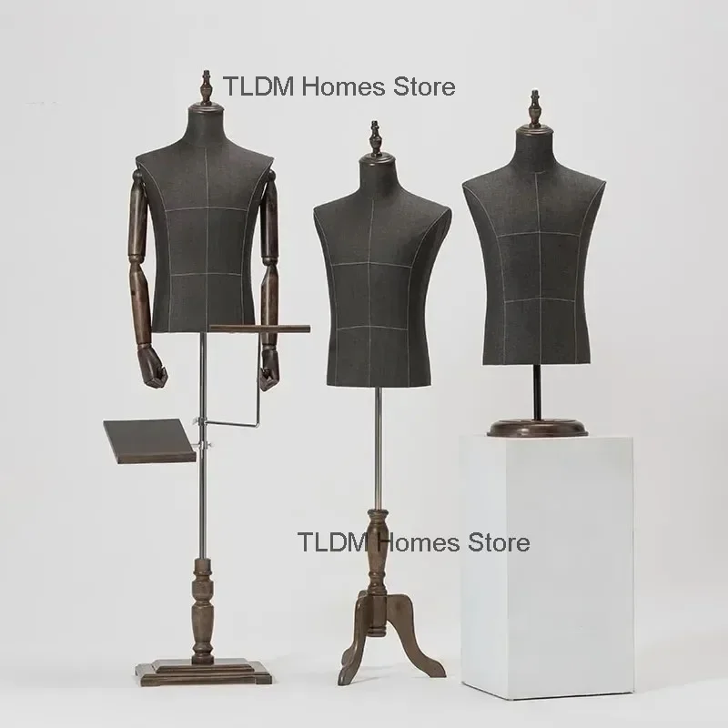 High-end Clothing Store Suit Male Mannequin Wooden Arm Mannequins Props Bust Display Window Model Body Adjustable Stand