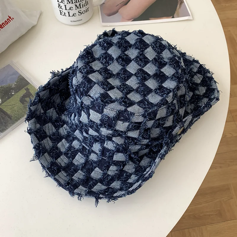 

Checkerboard Western Cowboy Hat for Women Spring and Autumn New Style Travel Sunscreen Hairy Fisherman's Hat Outdoor