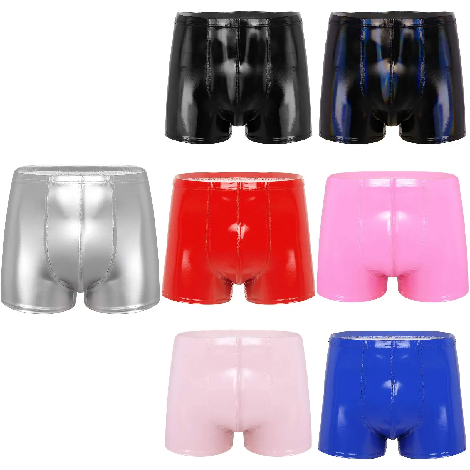 Mens Panties Wet Look Shiny Patent Leather Swimming Trunks Low Rise Bulge Pouch Briefs Drawstring Boxer Shorts Swimwear Clubwear