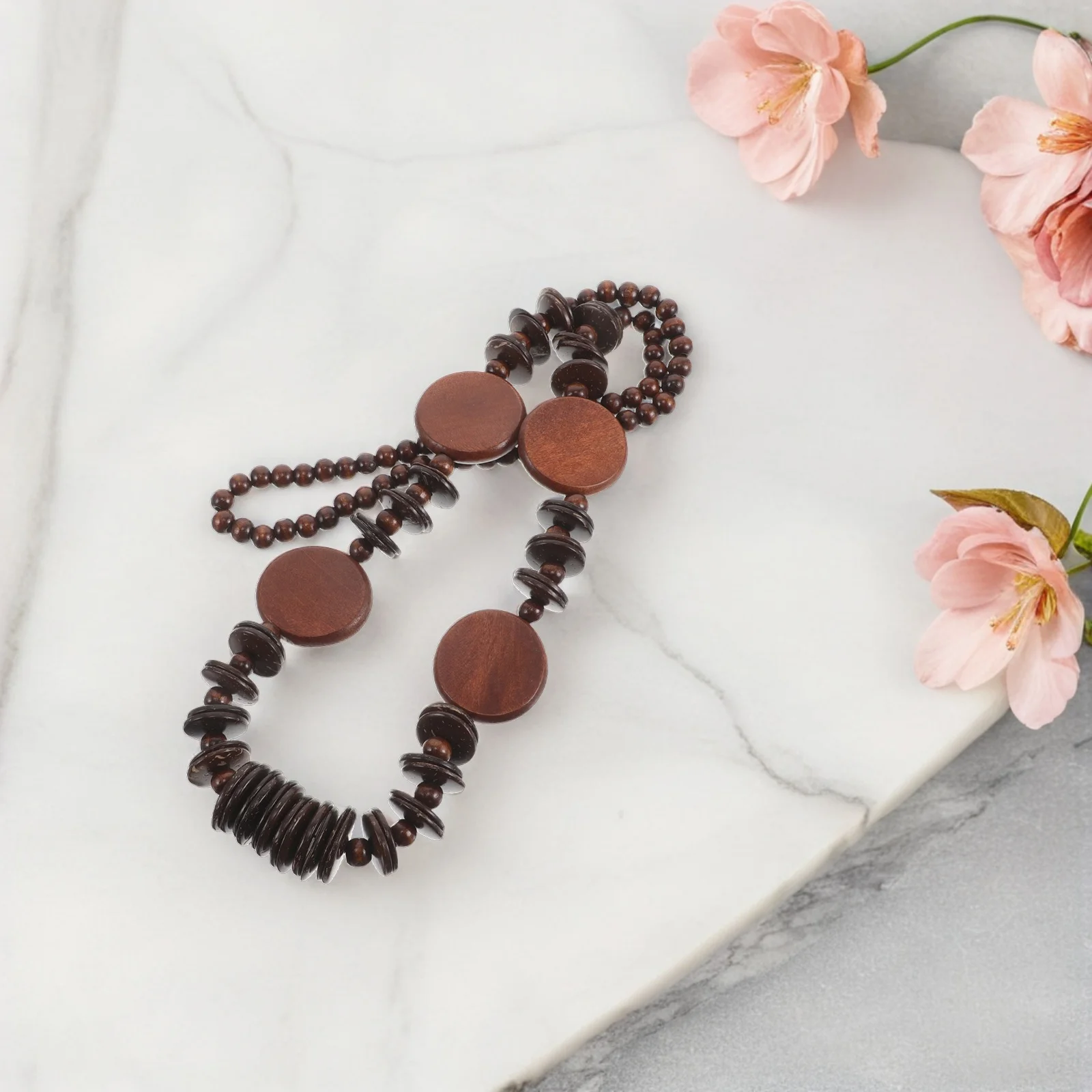 

Ethnic Beaded Necklace Long Geometric Coconut Beads Handmade Boho Necklace for Summer Beach Festival Statement Jewelry