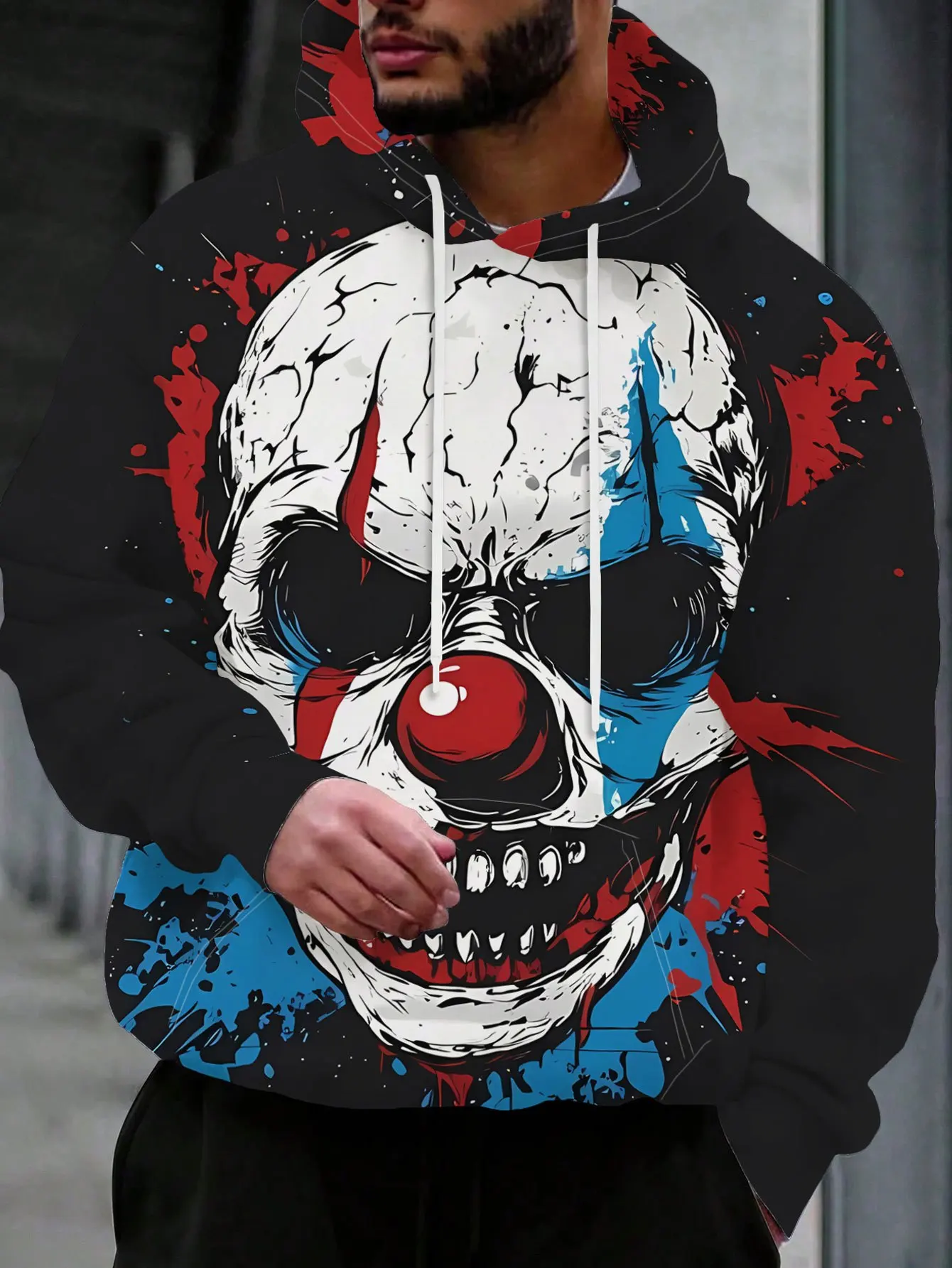 New Men’s Autumn/Winter Hooded Sweatshirt – Halloween-Themed, Street-Style, Trendy, Casual, and Edgy (Clown Design) - view 2