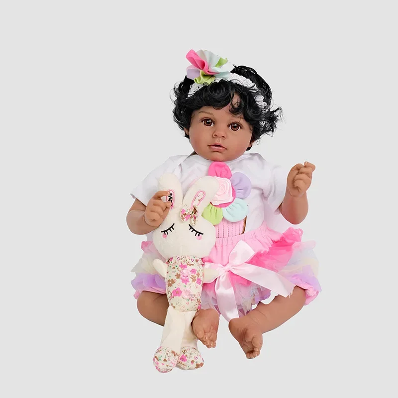 55cm Soft Silicone Reborn Baby Ariaana Newborn Baby Doll Babies Lifelike Dark Skin Doll for Children Birthday Xmas Gift