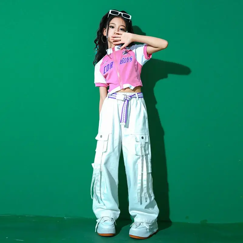 Girls Crop Top Cargo Pants Street Dancing Clothes for Teenage Ballroom Hip Hop Clothing  Children Jazz Street Dance Costumes image 5