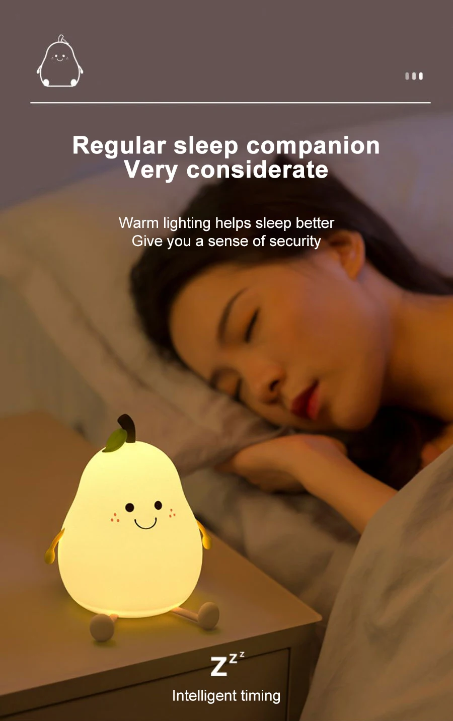 LED Pear Fruit Silicone Night Light 7 Colors Dimming Touch USB Rechargeable Cartoon Bedside Lamp Bedroom Decor Cute Kid Gift